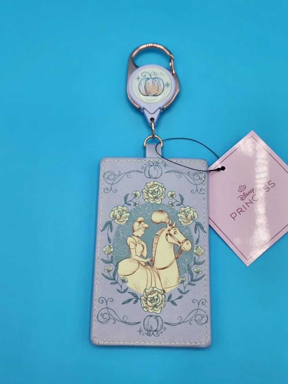 Disney Princess Cinderella with Horse Floral Retractable Lanyard ID Holder NEW